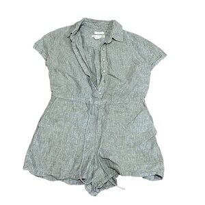 C&C California Romper Womens XS Gray Button Front Drawstring Waist Pockets